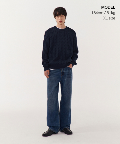 MUSINSA STANDARD（ムシンサスタンダード）の「コットンケーブルクルーネックニット[ネイビー]（ニット/セーター・メンズ・その他・SMALL/MEDIUM/LARGE/X-LARGE/XX-LARGE）」の2枚目の写真