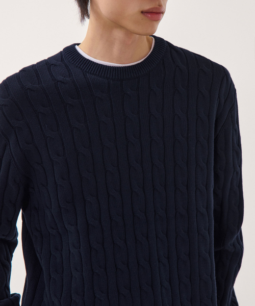 MUSINSA STANDARD（ムシンサスタンダード）の「コットンケーブルクルーネックニット[ネイビー]（ニット/セーター・メンズ・その他・SMALL/MEDIUM/LARGE/X-LARGE/XX-LARGE）」の4枚目の写真