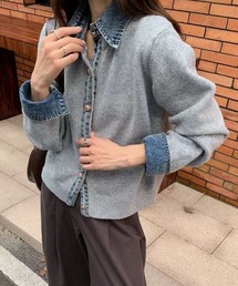 emi+（エミプラス）の「デニムドッキングニットカーディガン（カーディガン/ボレロ）」