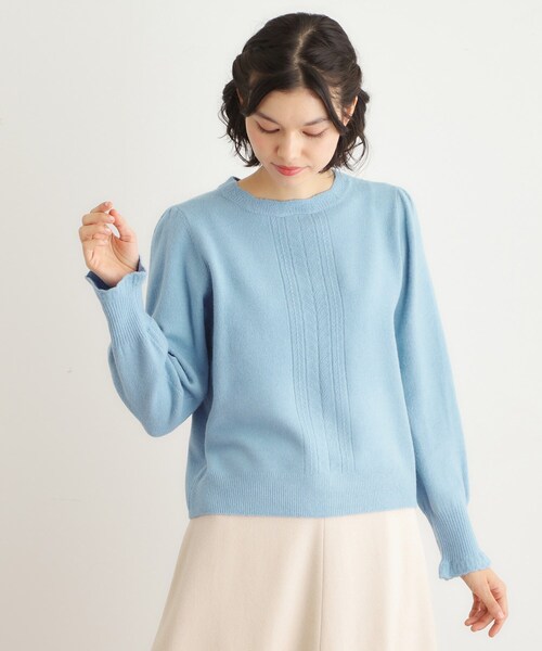 LAURA ASHLEY(ローラアシュレイ)の「【FOX混/洗える/袖口フリル】 柄編みプルオーバーニット(ニット/セーター・レディース・ライトグレー/アイボリー/ブラック/ライトオレンジ系/ライトブルー・38/40)」の4枚目の写真