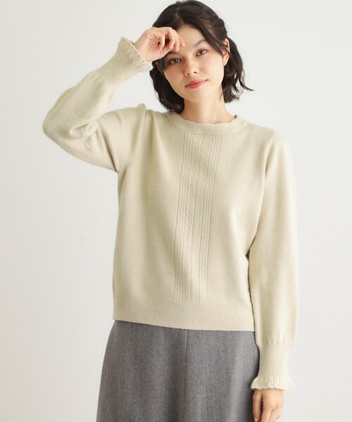 LAURA ASHLEY(ローラアシュレイ)の「【FOX混/洗える/袖口フリル】 柄編みプルオーバーニット(ニット/セーター・レディース・ライトグレー/アイボリー/ブラック/ライトオレンジ系/ライトブルー・38/40)」の6枚目の写真