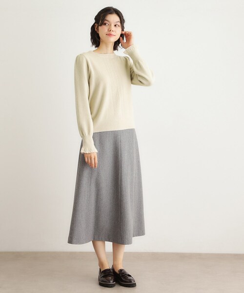 LAURA ASHLEY(ローラアシュレイ)の「【FOX混/洗える/袖口フリル】 柄編みプルオーバーニット(ニット/セーター・レディース・ライトグレー/アイボリー/ブラック/ライトオレンジ系/ライトブルー・38/40)」の7枚目の写真