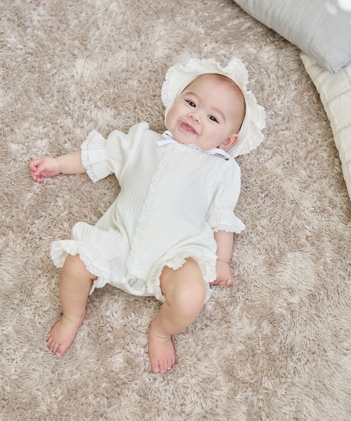 Rosemadame(ローズマダム)の「リブ× レース ベビー退院着セット(ベビーギフト・レディース・アイボリー/サックスブルー/オフホワイト・FREE)」の2枚目の写真