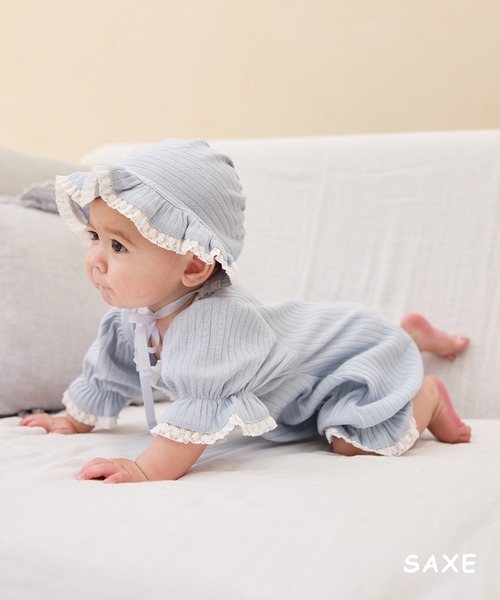 リブ× レース ベビー退院着セット（七分丈）（ベビーギフト