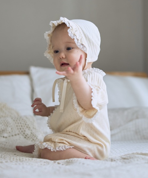 Rosemadame(ローズマダム)の「リブ× レース ベビー退院着セット(ベビーギフト・レディース・アイボリー/サックスブルー/オフホワイト・FREE)」の7枚目の写真