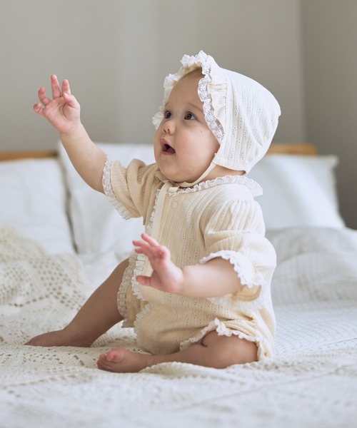 Rosemadame(ローズマダム)の「リブ× レース ベビー退院着セット(ベビーギフト・レディース・アイボリー/サックスブルー/オフホワイト・FREE)」の8枚目の写真