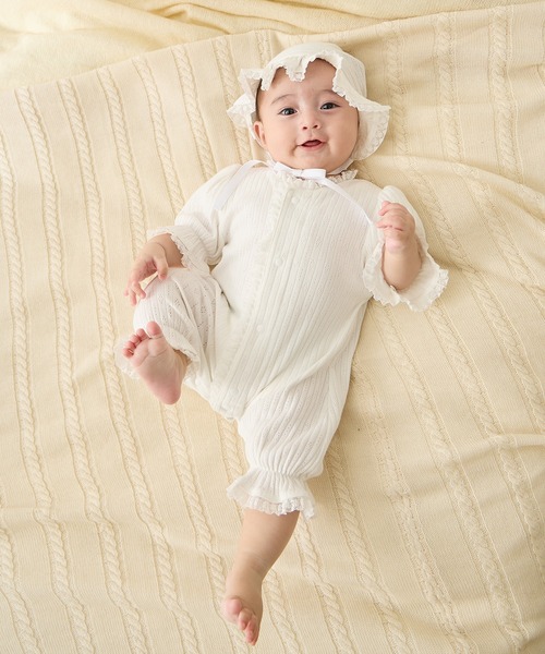 Rosemadame(ローズマダム)の「リブ× レース ベビー退院着セット(ベビーギフト・レディース・アイボリー/サックスブルー/オフホワイト・FREE)」の4枚目の写真