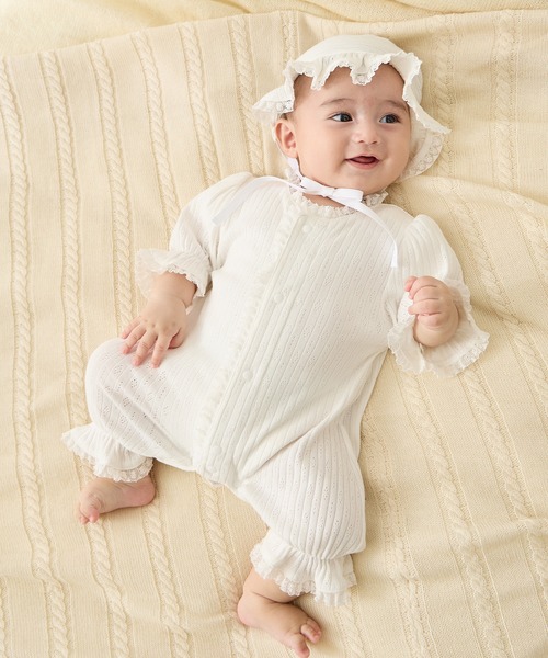 Rosemadame(ローズマダム)の「リブ× レース ベビー退院着セット(ベビーギフト・レディース・アイボリー/サックスブルー/オフホワイト・FREE)」の5枚目の写真