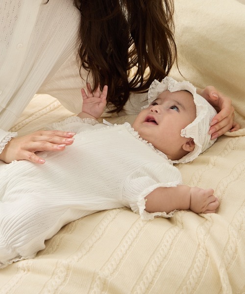 Rosemadame(ローズマダム)の「リブ× レース ベビー退院着セット(ベビーギフト・レディース・アイボリー/サックスブルー/オフホワイト・FREE)」の6枚目の写真