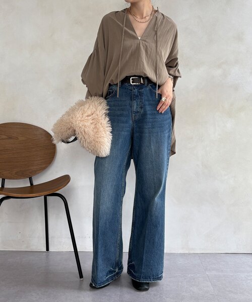 DouDou（ドゥドゥ）の「ギャザーチュニックブラウス（シャツ/ブラウス・レディース・チャコールグレー/オフホワイト/カーキ・FREE）」の21枚目の写真