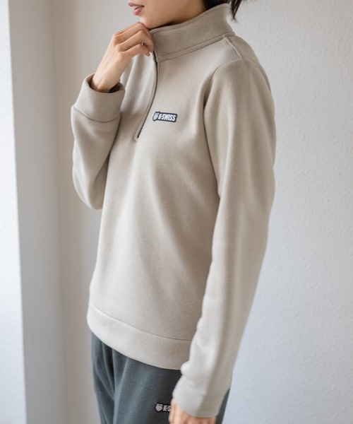 K-SWISS(ケースイス)の「【K-SWISS/ケースイス】裏起毛スウェットハーフZIPトレーナー/長袖 スタンドカラー スポーツカジュアル(スウェット・レディース・アイボリー/ブラック/チャコールグレー/ベージュ・MEDIUM/LARGE/X-LARGE)」の6枚目の写真
