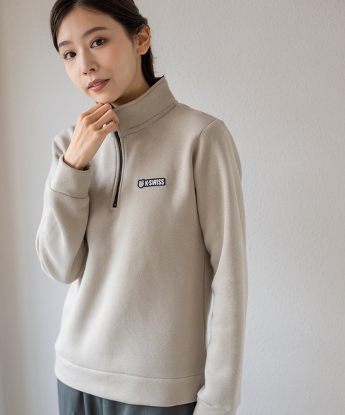 K-SWISS(ケースイス)の「【K-SWISS/ケースイス】裏起毛スウェットハーフZIPトレーナー/長袖 スタンドカラー スポーツカジュアル(スウェット・レディース・アイボリー/ブラック/チャコールグレー/ベージュ・MEDIUM/LARGE/X-LARGE)」の7枚目の写真
