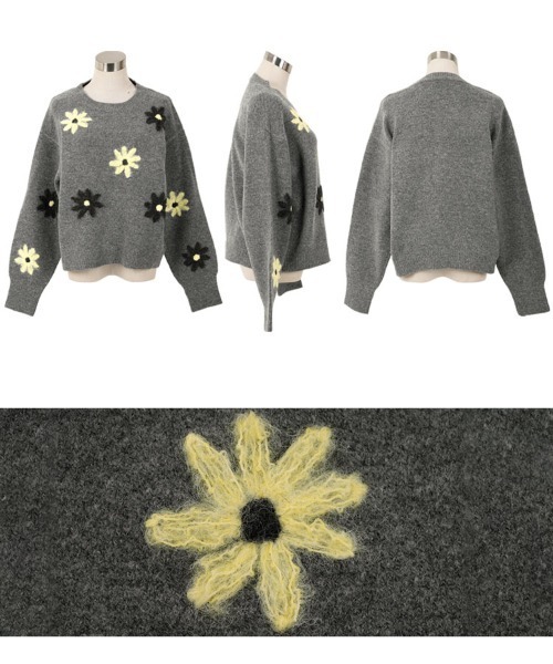 KOBE LETTUCE(コウベレタス)の「フラワー刺繍ふんわりニットトップス(ニット/セーター・レディース・ネイビー/グリーン/グレー/アイボリー・M)」の9枚目の写真