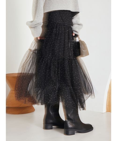 セール】ティアードチュールラインストーンスカート（スカート）｜Mila