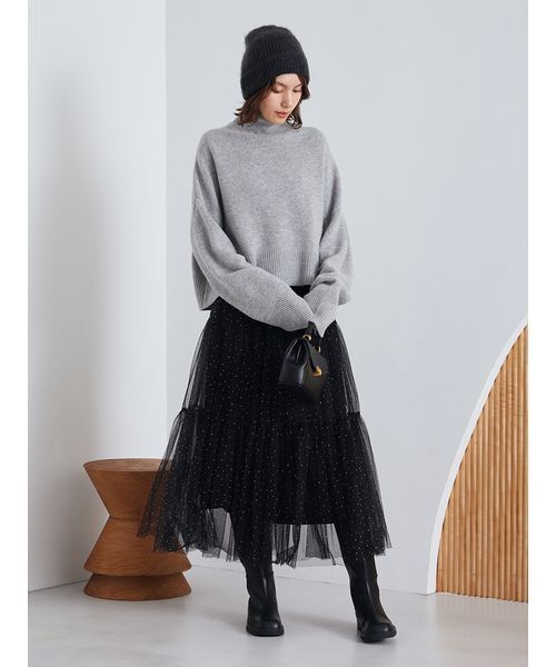 Mila Owen（ミラオーウェン）の「ティアードチュールラインストーンスカート（スカート・レディース・ライトグレー/ブラウン/ブラック・0/1）」の7枚目の写真