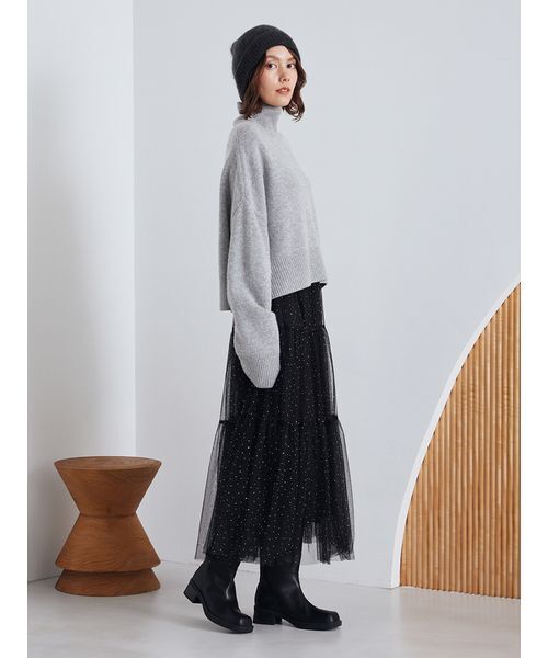 Mila Owen（ミラオーウェン）の「ティアードチュールラインストーンスカート（スカート・レディース・ライトグレー/ブラウン/ブラック・0/1）」の6枚目の写真