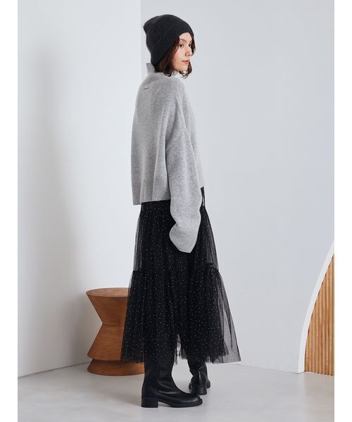Mila Owen（ミラオーウェン）の「ティアードチュールラインストーンスカート（スカート・レディース・ライトグレー/ブラウン/ブラック・0/1）」の5枚目の写真
