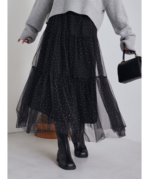 Mila Owen ティアードチュールラインストーンスカート セール】ティアードチュールラインストーンスカート（スカート）｜Mila