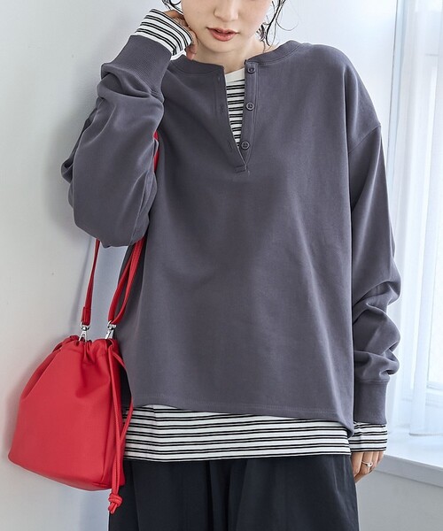 セール】【セットアイテム】2wayヘンリーネック裏毛プルオーバー