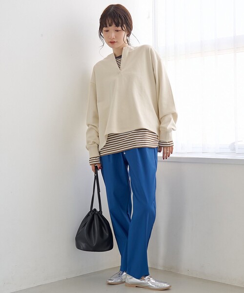 coen（コーエン）の「【セットアイテム】2wayヘンリーネック裏毛プルオーバー ボーダーロンTセット（Tシャツ/カットソー・レディース・オフホワイト/ナチュラル/ブラック/マスタード・M/L）」の8枚目の写真