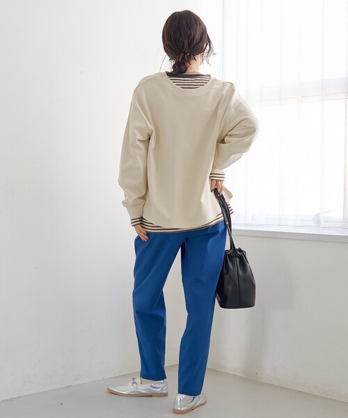 coen（コーエン）の「【セットアイテム】2wayヘンリーネック裏毛プルオーバー ボーダーロンTセット（Tシャツ/カットソー・レディース・オフホワイト/ナチュラル/ブラック/マスタード・M/L）」の10枚目の写真