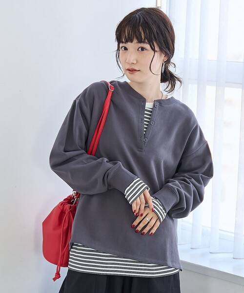 coen（コーエン）の「【セットアイテム】2wayヘンリーネック裏毛プルオーバー ボーダーロンTセット（Tシャツ/カットソー・レディース・オフホワイト/ナチュラル/ブラック/マスタード・M/L）」の11枚目の写真