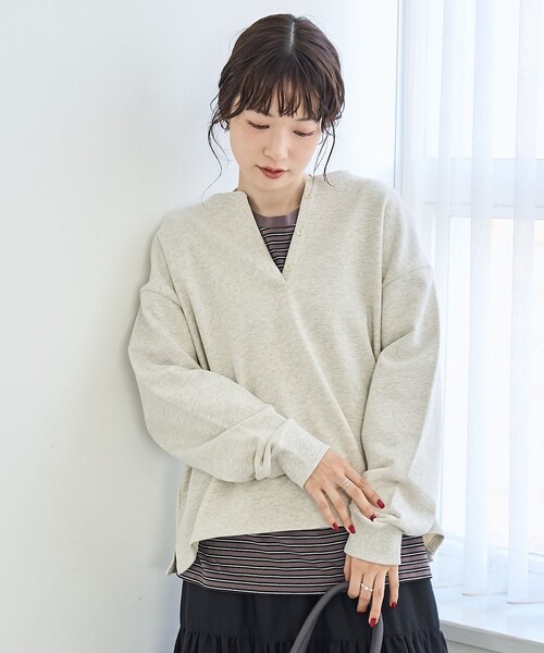 coen（コーエン）の「【セットアイテム】2wayヘンリーネック裏毛プルオーバー ボーダーロンTセット（Tシャツ/カットソー・レディース・オフホワイト/ナチュラル/ブラック/マスタード・M/L）」の18枚目の写真