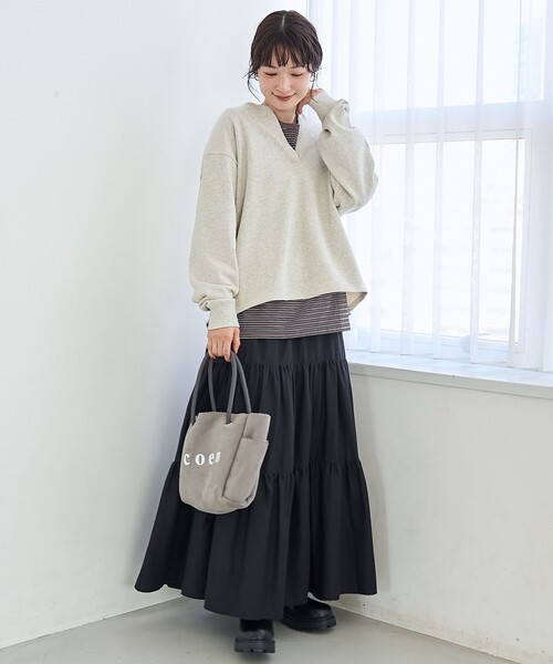 coen（コーエン）の「【セットアイテム】2wayヘンリーネック裏毛プルオーバー ボーダーロンTセット（Tシャツ/カットソー・レディース・オフホワイト/ナチュラル/ブラック/マスタード・M/L）」の22枚目の写真