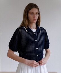 シースルーカラーハーフカーディガン_NAVY