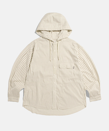 ESPIONAGE | Hooded Over Shirt Jacket Ivory Stripe(シャツ/ブラウス)