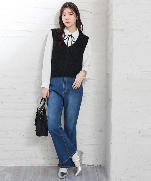 Honeys（ハニーズ）の「リボン付ブラウス（シャツ/ブラウス・レディース・ベージュ/ホワイト・L/M/SS/LL/S）」の3枚目の写真