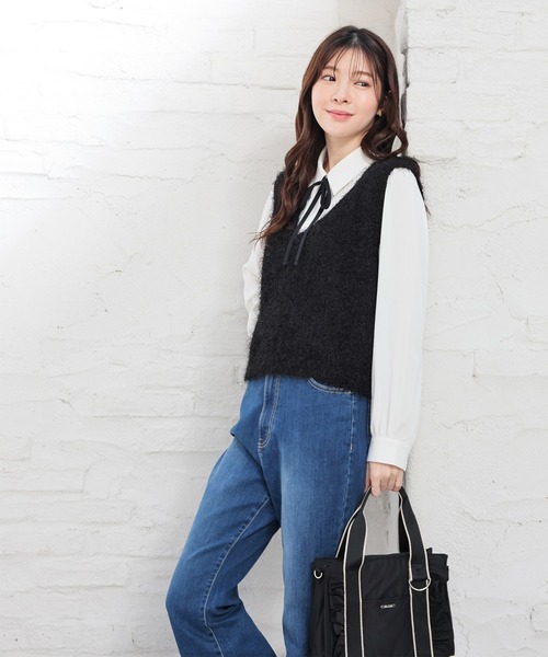 Honeys（ハニーズ）の「リボン付ブラウス（シャツ/ブラウス・レディース・ベージュ/ホワイト・L/M/SS/LL/S）」の6枚目の写真