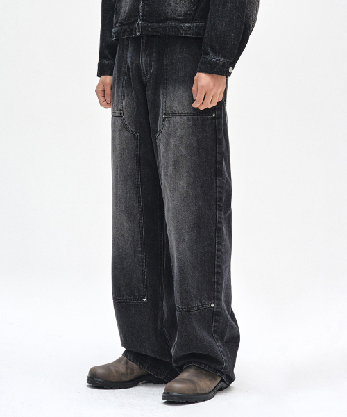 DECET(デケト)の「Double Knee Fatigue Wide Jeans DCPT052BlackA(デニムパンツ・レディース・その他・26/28/30/32/34)」の1枚目の写真