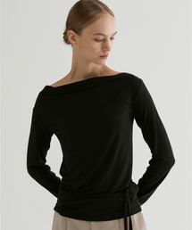 Drape Boat Neck Tie-Waist Top Black