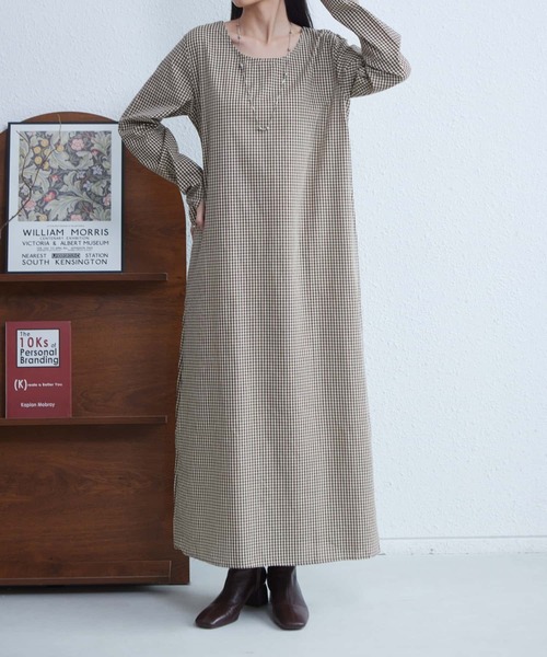 MAISON DE THERESE(メゾン ド テレーズ)の「ギンガムチェック長袖ロングワンピース(ワンピース・レディース・ブラック/ブラウン・FREE)」の9枚目の写真