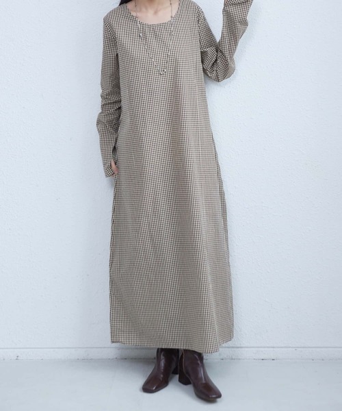 MAISON DE THERESE(メゾン ド テレーズ)の「ギンガムチェック長袖ロングワンピース(ワンピース・レディース・ブラック/ブラウン・FREE)」の12枚目の写真