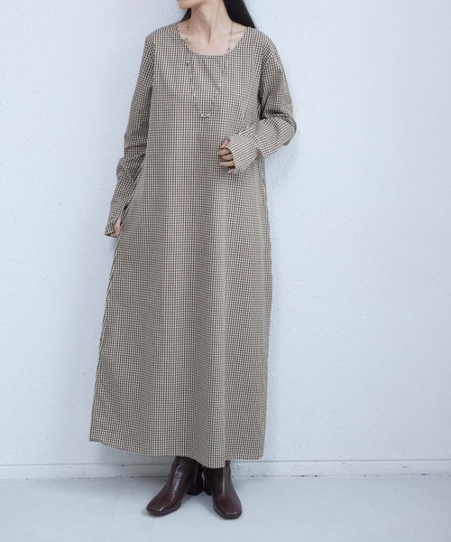 MAISON DE THERESE(メゾン ド テレーズ)の「ギンガムチェック長袖ロングワンピース(ワンピース・レディース・ブラック/ブラウン・FREE)」の13枚目の写真