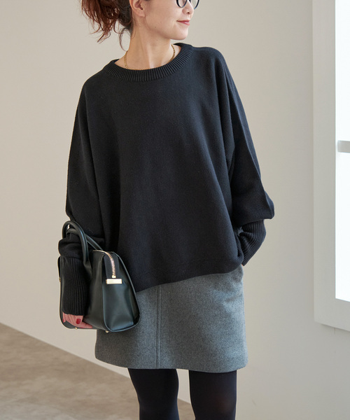 Spick & Span(スピックアンドスパン)の「《WEB限定 / 追加》バルキーヤーンドルマンロングリブニット(ニット/セーター・レディース・ブラウン系その他/ブラック・FREE)」の7枚目の写真