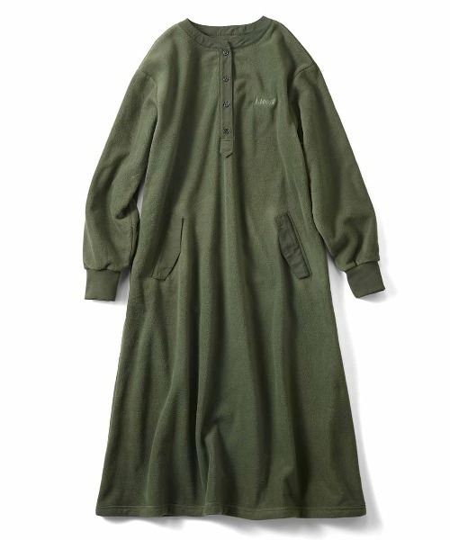 IEDIT(イディット)の「IEDIT WOODSコラボ 布はくづかいのフリースロングワンピース(ワンピース・レディース・カーキ/ネイビー・3L/LL/L/M)」の1枚目の写真