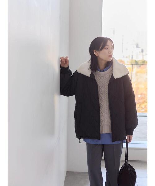 Samansa Mos2 blue（サマンサモスモスブルー）の「衿ボアキルトジャケット（ノーカラージャケット・レディース・ライトベージュ/カーキ/ブラック・F）」の8枚目の写真