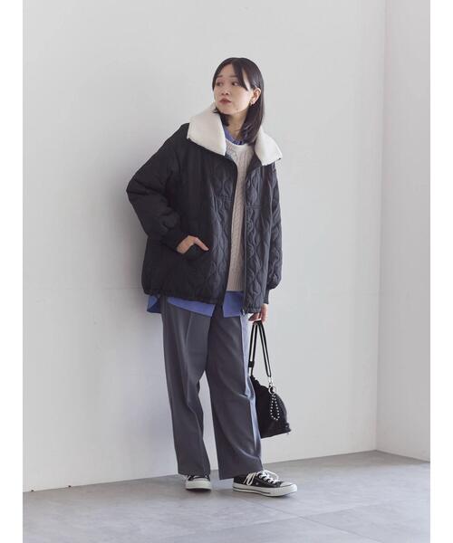 Samansa Mos2 blue（サマンサモスモスブルー）の「衿ボアキルトジャケット（ノーカラージャケット・レディース・ライトベージュ/カーキ/ブラック・F）」の12枚目の写真