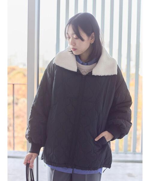 Samansa Mos2 blue（サマンサモスモスブルー）の「衿ボアキルトジャケット（ノーカラージャケット・レディース・ライトベージュ/カーキ/ブラック・F）」の14枚目の写真