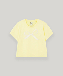 リボンセミクロップ半袖Tシャツ (イエロー)