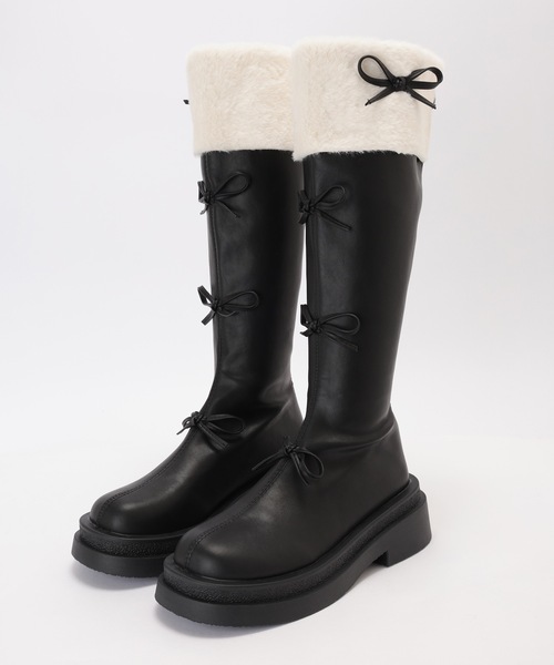 Lace Ladies(レースレディース)の「レザー調 フロント リボン ファー ロング ブーツ(ブーツ・レディース・ブラック/ブラウン・22.5cm/23cm/23.5cm/24cm/24.5cm)」の13枚目の写真