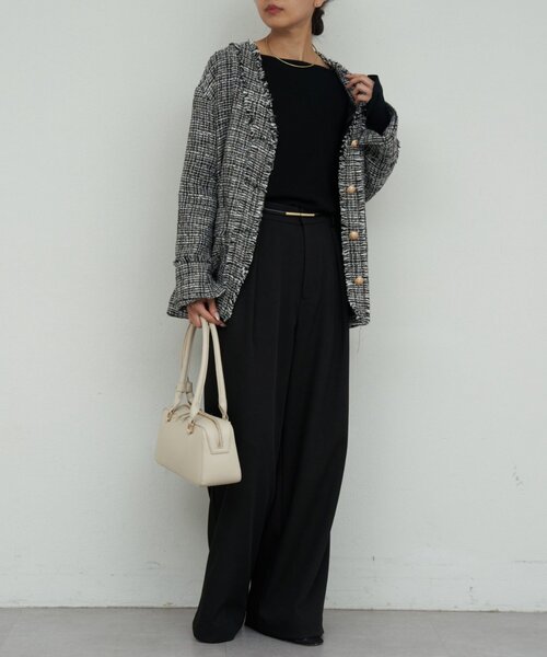 GALLARDAGALANTE（ガリャルダガランテ）の「【美シルエット】【手洗い可】タックワイドパンツ２（その他パンツ・レディース・オフホワイト/ブラック/グレー系その他・0/1）」の18枚目の写真