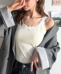 mily bilet | 【mily bilet】これ1枚で、インナー悩みから解放！ガーリー派さん必見の バイカラーテレコ レースタンクトップ（カップ付）(タンクトップ)