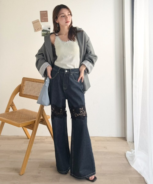 mily bilet(ミウィビレット)の「【mily bilet】これ1枚で、インナー悩みから解放!ガーリー派さん必見の バイカラーテレコ レースタンクトップ(カップ付)(タンクトップ・レディース・ベージュ/ブラック/アイボリー/チャコールグレー・LARGE/MEDIUM/SMALL/X-LARGE)」の10枚目の写真