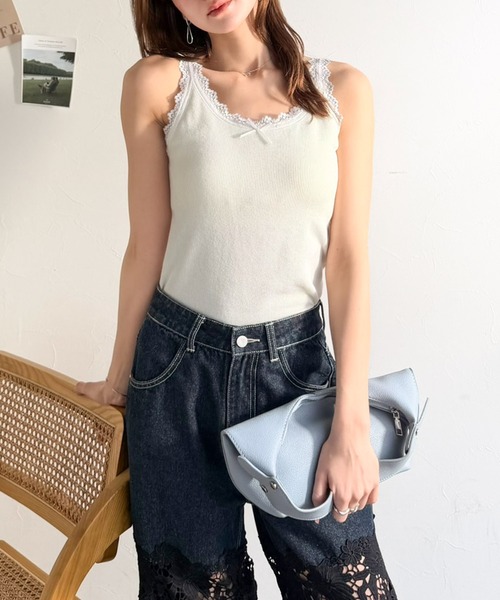 mily bilet(ミウィビレット)の「【mily bilet】これ1枚で、インナー悩みから解放!ガーリー派さん必見の バイカラーテレコ レースタンクトップ(カップ付)(タンクトップ・レディース・ベージュ/ブラック/アイボリー/チャコールグレー・LARGE/MEDIUM/SMALL/X-LARGE)」の11枚目の写真