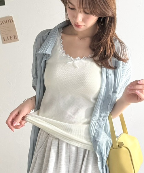 mily bilet(ミウィビレット)の「【mily bilet】これ1枚で、インナー悩みから解放!ガーリー派さん必見の バイカラーテレコ レースタンクトップ(カップ付)(タンクトップ・レディース・ベージュ/ブラック/アイボリー/チャコールグレー・LARGE/MEDIUM/SMALL/X-LARGE)」の12枚目の写真