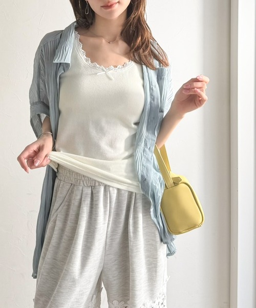 mily bilet(ミウィビレット)の「【mily bilet】これ1枚で、インナー悩みから解放!ガーリー派さん必見の バイカラーテレコ レースタンクトップ(カップ付)(タンクトップ・レディース・ベージュ/ブラック/アイボリー/チャコールグレー・LARGE/MEDIUM/SMALL/X-LARGE)」の13枚目の写真